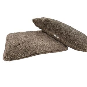 Set of 2 DKNY Plush Faux Fur Grey Brown Rectangle Pillows Cozy Warm